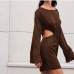 4Sexy Solid Color Cut Out Waist Long Sleeve Dresses