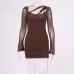 8Sexy Solid Hollowed Out Split Joint Spaghetti Strap Irregular Dress