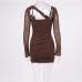 9Sexy Solid Hollowed Out Split Joint Spaghetti Strap Irregular Dress