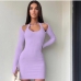 15Sexy Solid Long Sleeve Cold Shoulder Dress