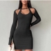 16Sexy Solid Long Sleeve Cold Shoulder Dress