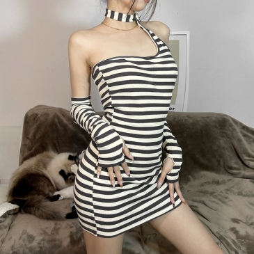 Sexy Striped Long Sleeve Design Sheath Dress