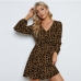4Sexy V Neck Leopard Print Long Sleeve Dress