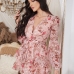 3Spring Floral Printed Long Sleeve A-Line Dress