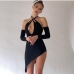 3Stylish Black Cut Out Off The Shoulder Halter Sleeveless Dress