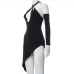 7Stylish Black Cut Out Off The Shoulder Halter Sleeveless Dress