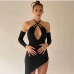1Stylish Black Cut Out Off The Shoulder Halter Sleeveless Dress