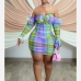 6Stylish Contrast Color Plaid Off Shoulder Dress