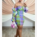 7Stylish Contrast Color Plaid Off Shoulder Dress