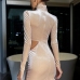 5Turtleneck Waist Cut Out Long Sleeve Velvet Dress