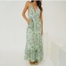 3 Backless Printing V Neck Pocket Casual Maxi Dress