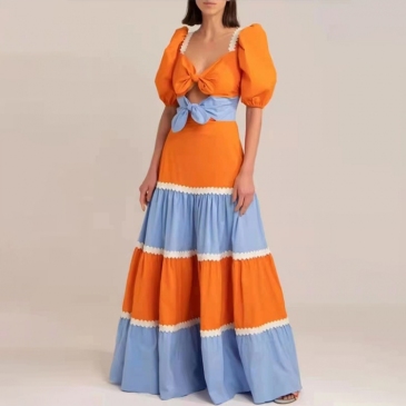  Bohemian Style Puff Sleeve Maxi Dress