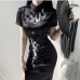 3 Embroidery Slit Short Sleeve Cheongsam Maxi Dress