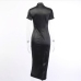 8 Embroidery Slit Short Sleeve Cheongsam Maxi Dress