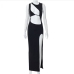 14 Hollow Out  Deep Slit Black Sleeveless Maxi Dress