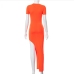 7 Irregular Side Slit Maxi Dress With Sleeves