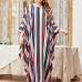 1 Plus Size Loose Colorful Striped Bat Sleeve Long Dress