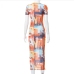 3 Printing Gauze Casual Short Sleeve Maxi Dress