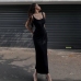 1 Sexy Backless U Neck Black Maxi Dress