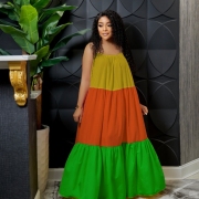  Sexy Contrast Color Sleeveless Maxi Dress