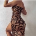 4 Sexy One Shoulder Tiger Print Maxi Dress