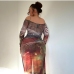 3 Sexy Perspective Slit Printing Gauze Maxi Dress