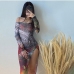 6 Sexy Perspective Slit Printing Gauze Maxi Dress