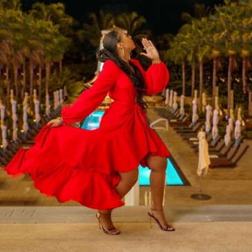  Sexy Red V-neck Long Sleeve Irregular Dress