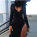 4 Sexy V-neck Slit Long Sleeve Maxi Dress