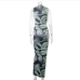 9 Sleeveless Printing Mock Neck Casual Maxi Dress