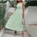 13 Summer Plaid Printing Sleeveless Casual Maxi Dress