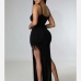 3Alluring Drawstring Spaghetti Strap High Slit Maxi Dress