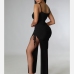 4Alluring Drawstring Spaghetti Strap High Slit Maxi Dress