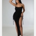 5Alluring Drawstring Spaghetti Strap High Slit Maxi Dress