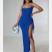 6Alluring Drawstring Spaghetti Strap High Slit Maxi Dress