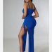 7Alluring Drawstring Spaghetti Strap High Slit Maxi Dress