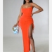 8Alluring Drawstring Spaghetti Strap High Slit Maxi Dress