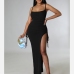 1Alluring Drawstring Spaghetti Strap High Slit Maxi Dress