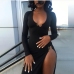 4Alluring Fitted Long Sleeve High Slit Maxi Dress