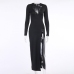 7Alluring Fitted Long Sleeve High Slit Maxi Dress