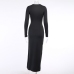 9Alluring Fitted Long Sleeve High Slit Maxi Dress