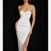 15Alluring Satin Plain Draped High Split Maxi Dress