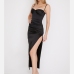 7Alluring Satin Plain Draped High Split Maxi Dress