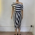 12Asymmetric Inclined Shoulder Striped Maxi Dress