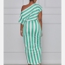 7Asymmetric Inclined Shoulder Striped Maxi Dress