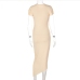 7Asymmetric Pure Color Short Sleeve Maxi Dress