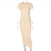 11Asymmetric Pure Color Short Sleeve Maxi Dress
