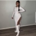 1Asymmetrical Long Sleeve Floor Length White Dress