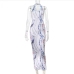 9Backless Printed Halter Sleeveless Maxi Dress