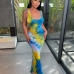 1Backless Tie Dye Low Cut Maxi Dresses